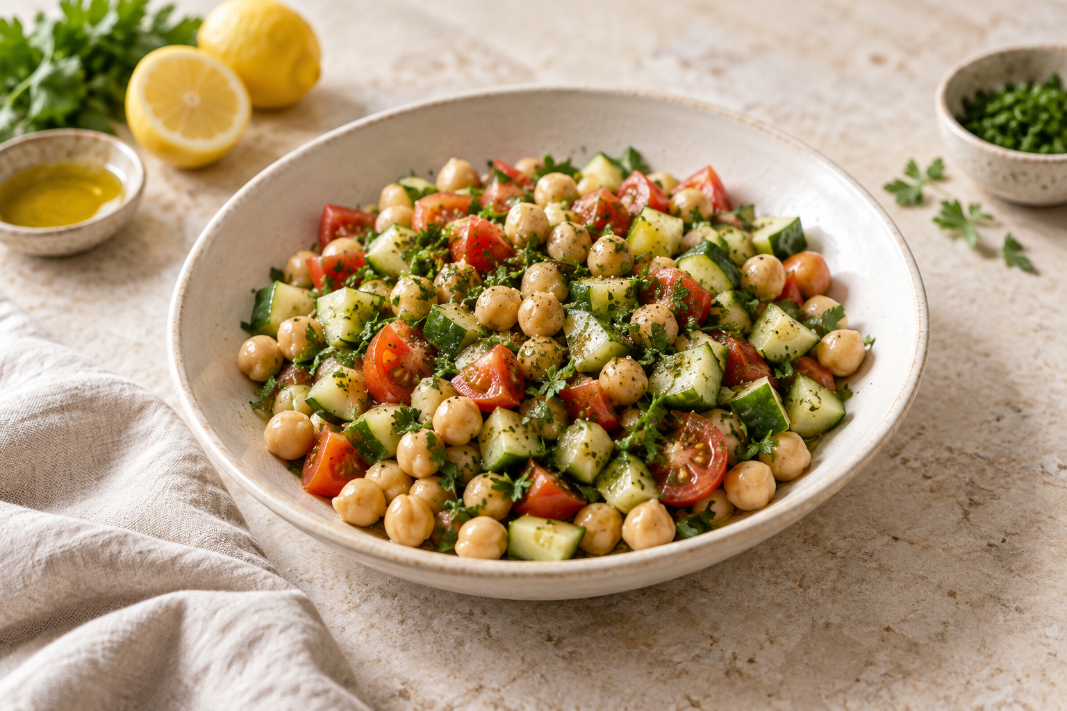 Ensalada de garbanzos con tomate y pepino